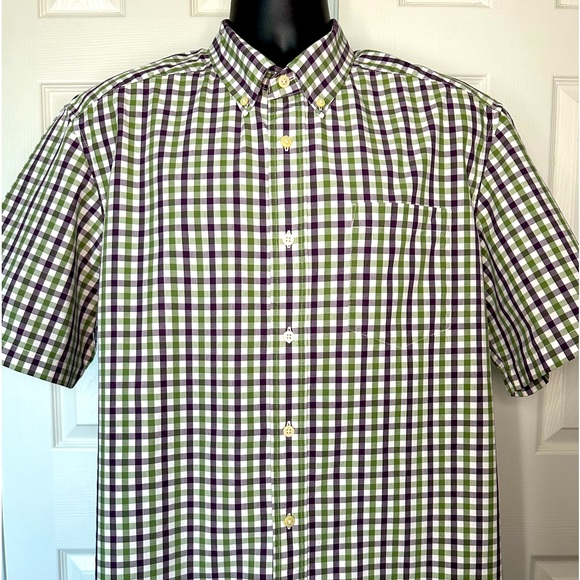 Eddie Bauer short-sleeved cotton check shirt, size L for men cotton green type Vintage Second Hand
